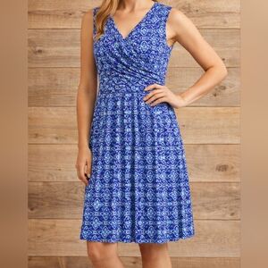 Coldwater Creek Dress Womens 6 Blue Purple Floral Sleeveless V Neck Ruched Wrap
